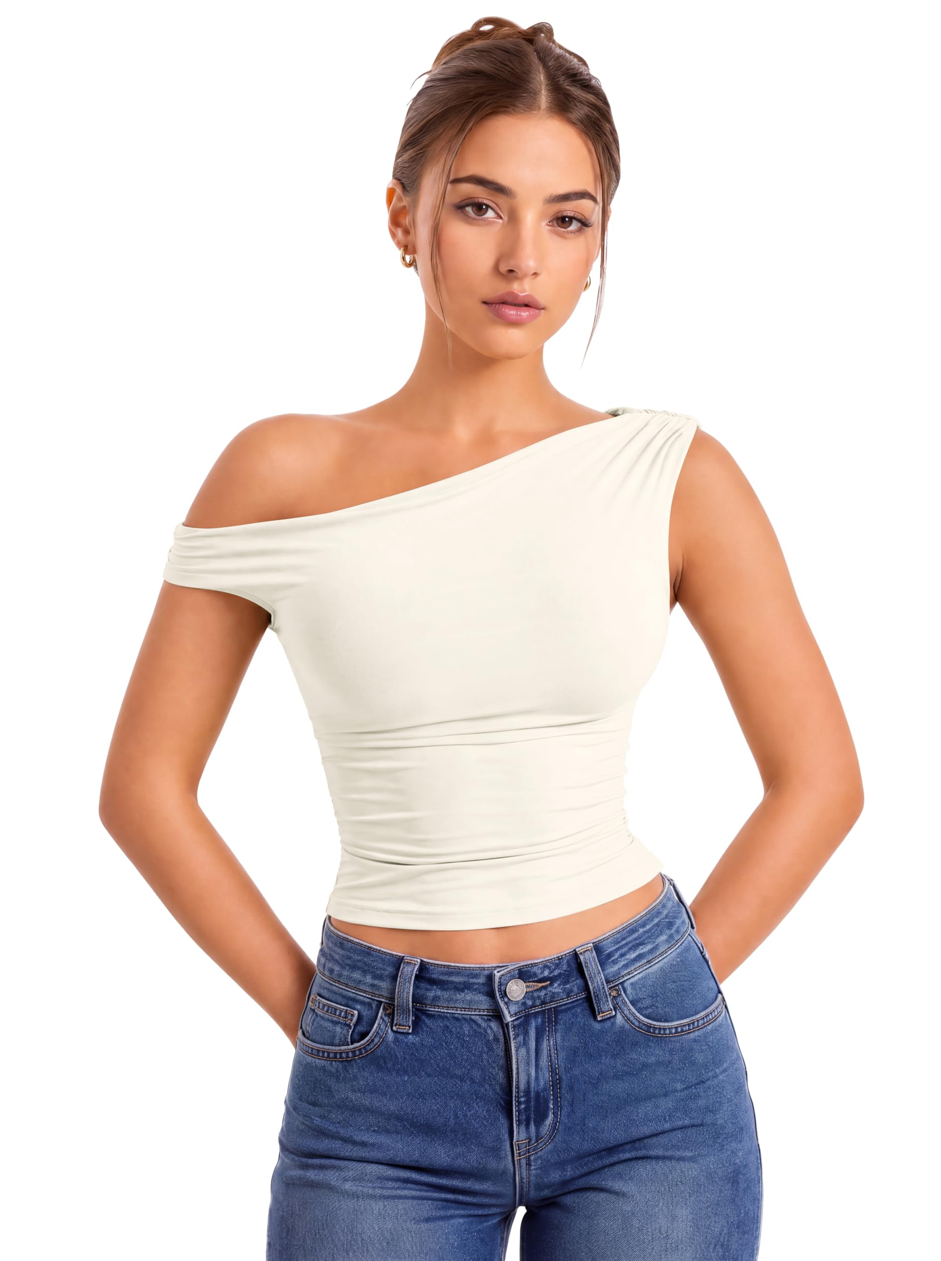 Women Off Shoulder Tops Double Line Y2K Shirts Sleeveless Going Out Tank Top