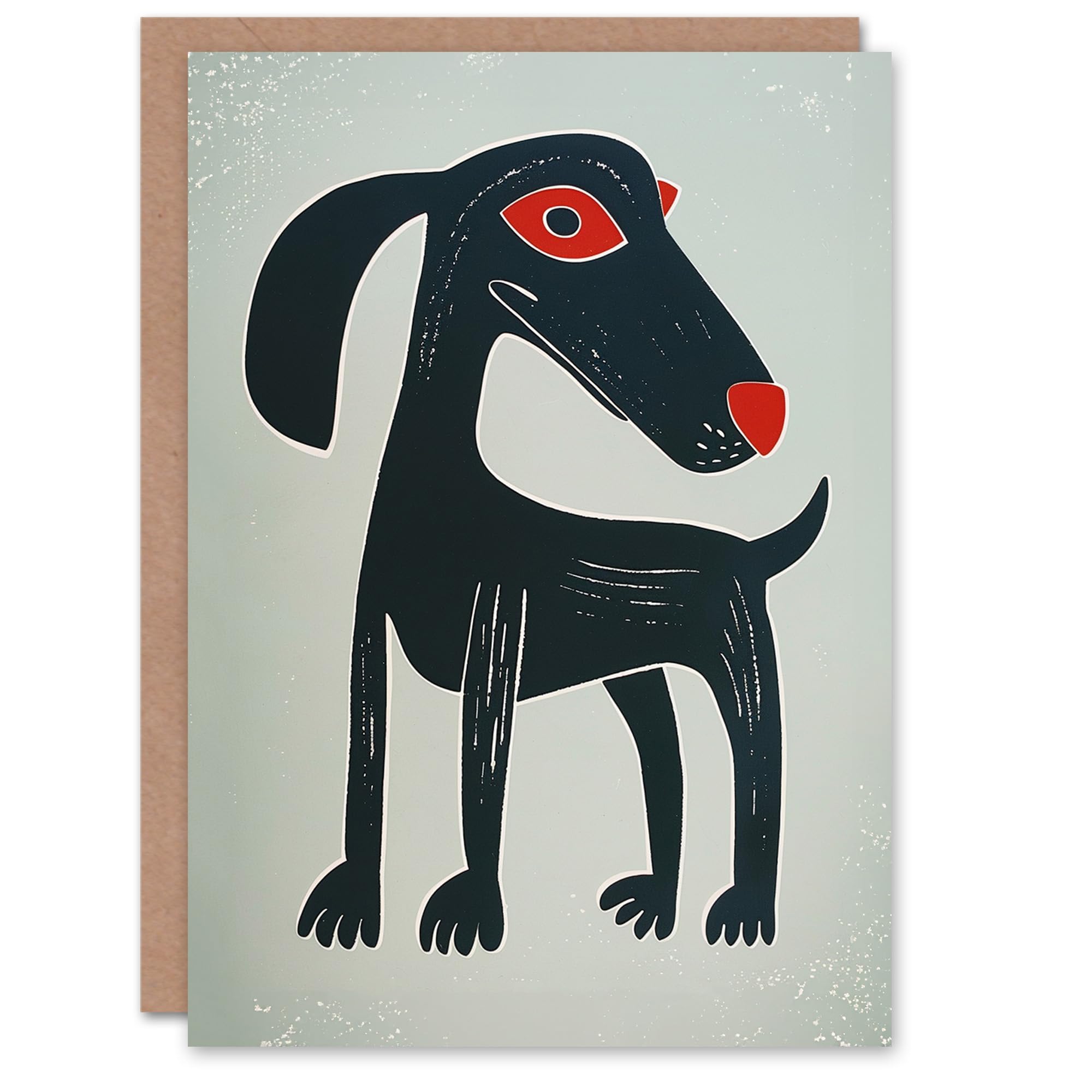 Artery8 Strange Puppy Dog Lover Quirky Animal Block Print Blank For Him Or Her Art Birthday Card