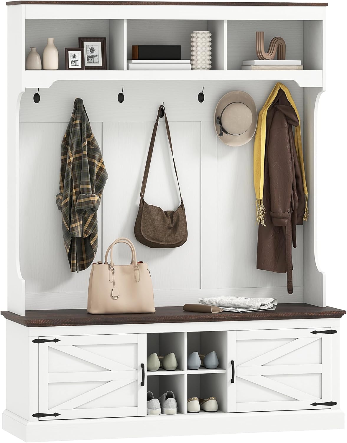 HOMCOM 3-in-1 Hall Tree with Shoe Storage