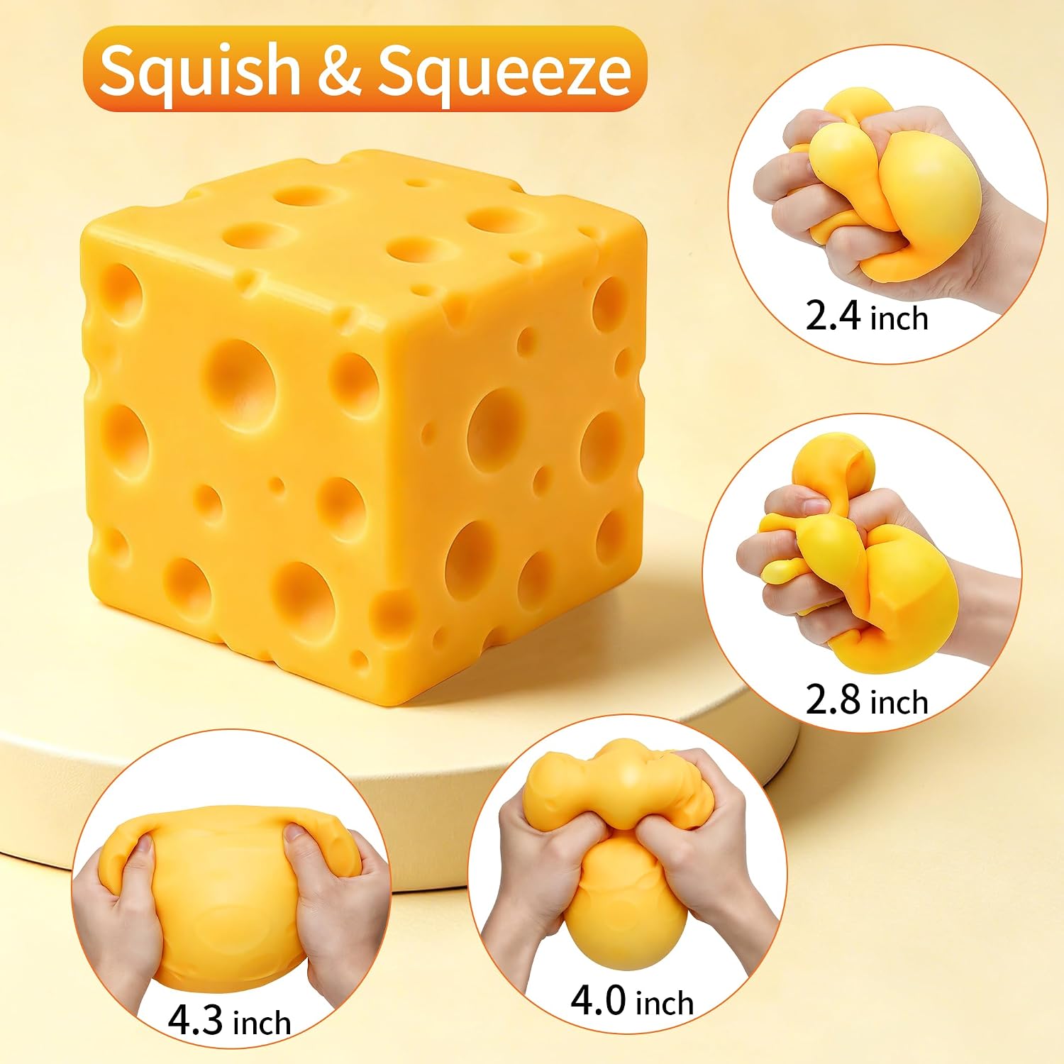 Cheese Squishy 2.4 Inch,Squishies Cheese Block Squeeze Toy,Stress Relief Sensory Fidget Toy,Holiday & Birthday Gifts for Teens & Adults