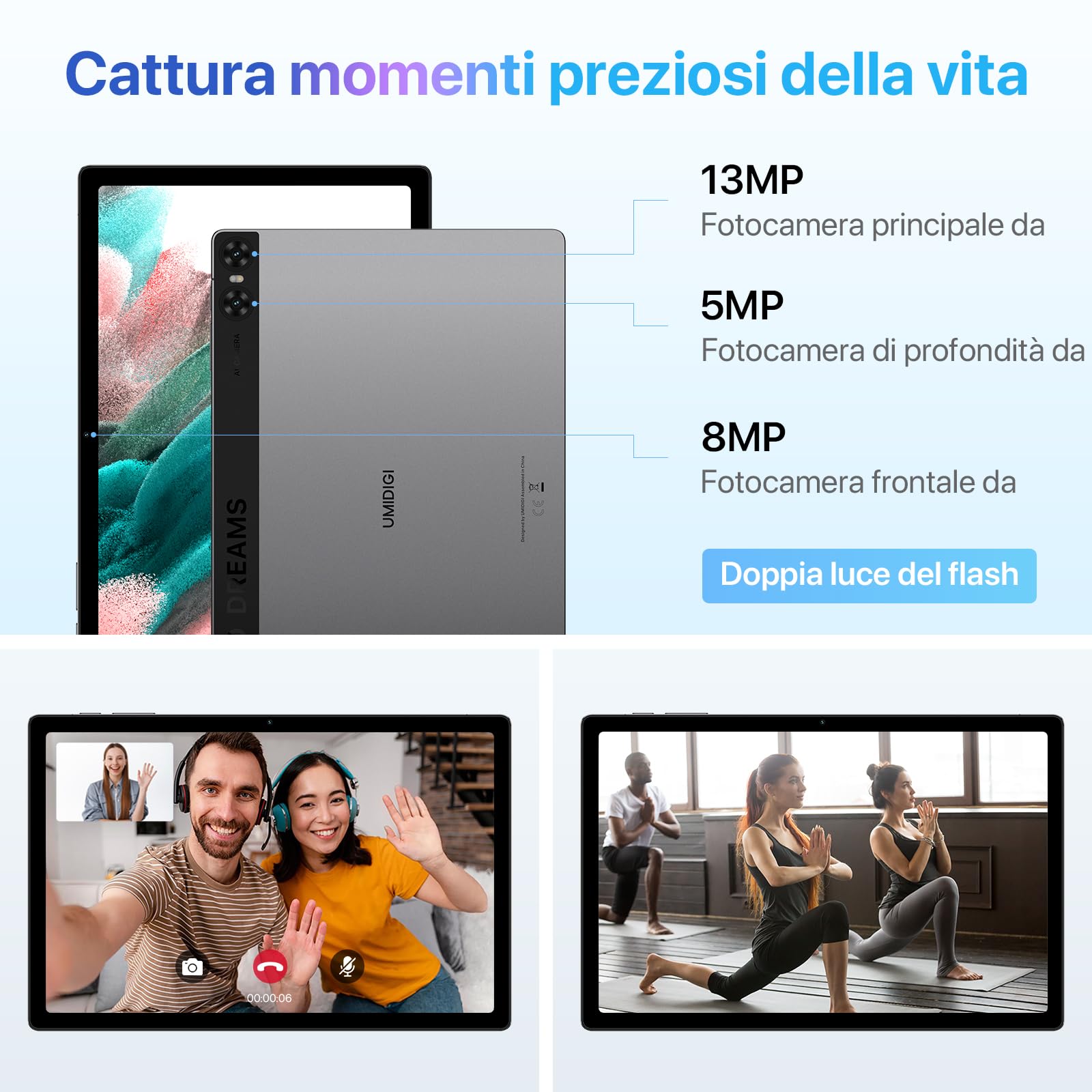 UMIDIGI A13 Tab Tablet 10.51 pollici 2K FHD LCD, 16GB RAM +128GB ROM, Tablet con SIM Slot, 4 Altoparlanti Stereo, Batteria 7500mAh, Dual SIM 4G LTE & GPS & WiFi & Bluetooth, Widevine L1
