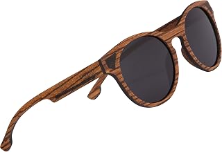 One-Bridge Classic Round All-Wood Sunglasses | Panto Shape, Dark Polarized Lens | 100% UVA/UVB Ray Protection