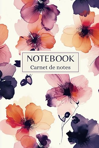 Carnet de notes: Gros motifs fleuris, aquarelle | 60 pages blanches avec lignes | Taille 6x9" (15,24 cm x 22,86 cm)