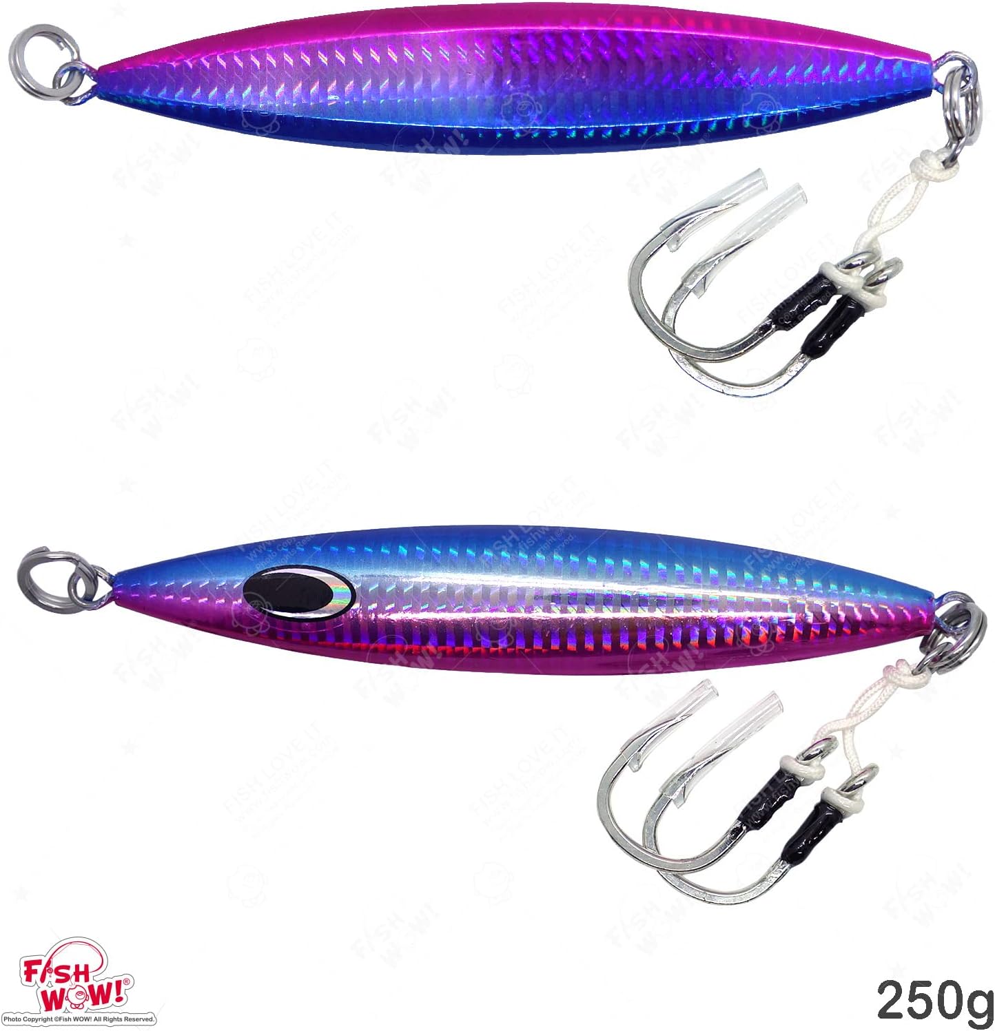 Fish WOW!® 250g Slow jig 9oz Vertical Metal sk High Pitch Deep Drop Jig with BKK Jigging Hooks Blue Pink