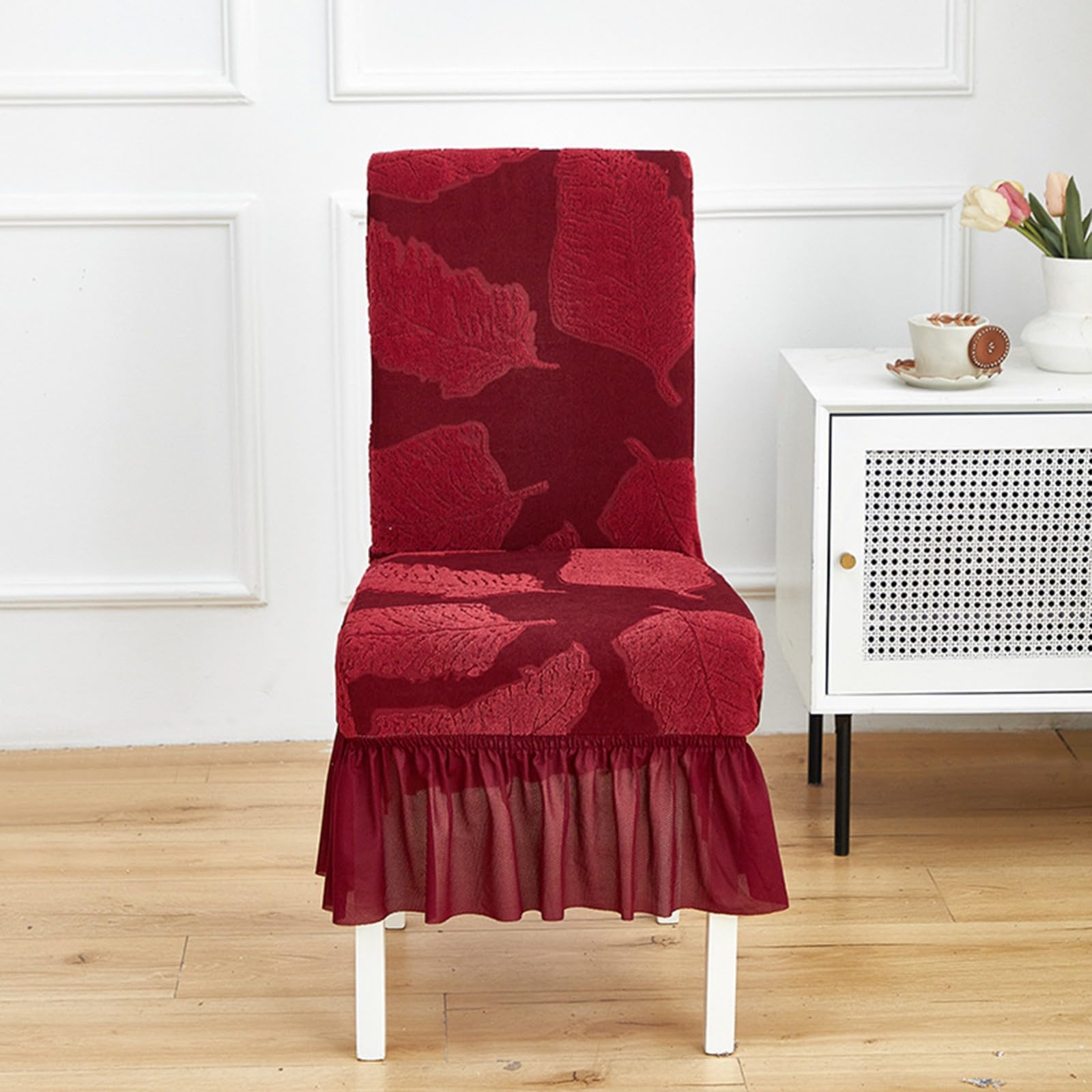 Fundas para Sillas de Comedor con Faldón,Funda Silla de Comedor Pack de 2/4/6 | Elásticas Lavables,Resistentes a los Arañazos y a los Arañazos de Gato(Burgundy,6Pcs)