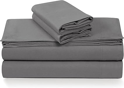 Tribeca Living 100% Cotton Flannel Sheet Set - 200 GSM, Deep Pocket, Ultra Soft & Cozy, Twin XL, Grey/Wet Weather