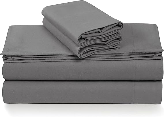 Tribeca Living 100% Cotton Flannel Sheet Set - 200 GSM, Deep Pocket, Ultra Soft & Cozy, Twin XL, Grey/Wet Weather
