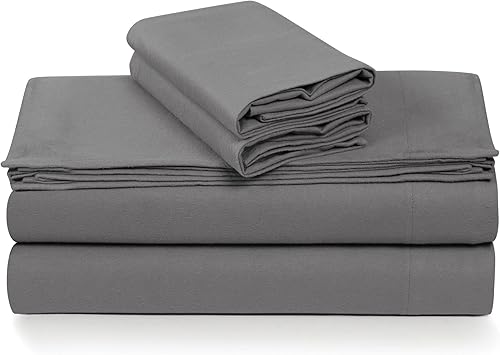 Tribeca Living 100% Cotton Flannel Sheet Set - 200 GSM, Deep Pocket, Ultra Soft & Cozy, Twin XL, Grey/Wet Weather