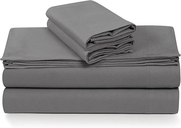 Tribeca Living 100% Cotton Flannel Sheet Set - 200 GSM, Deep Pocket, Ultra Soft & Cozy, Twin XL, Grey/Wet Weather