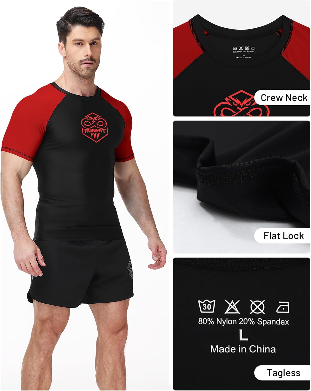 Runhit Men's BJJ Rash Guard Jiu Jitsu Compression Shirts Short Sleeve for MMA No GI Wrestling Sports Base Layer UPF 50+ - Image 5