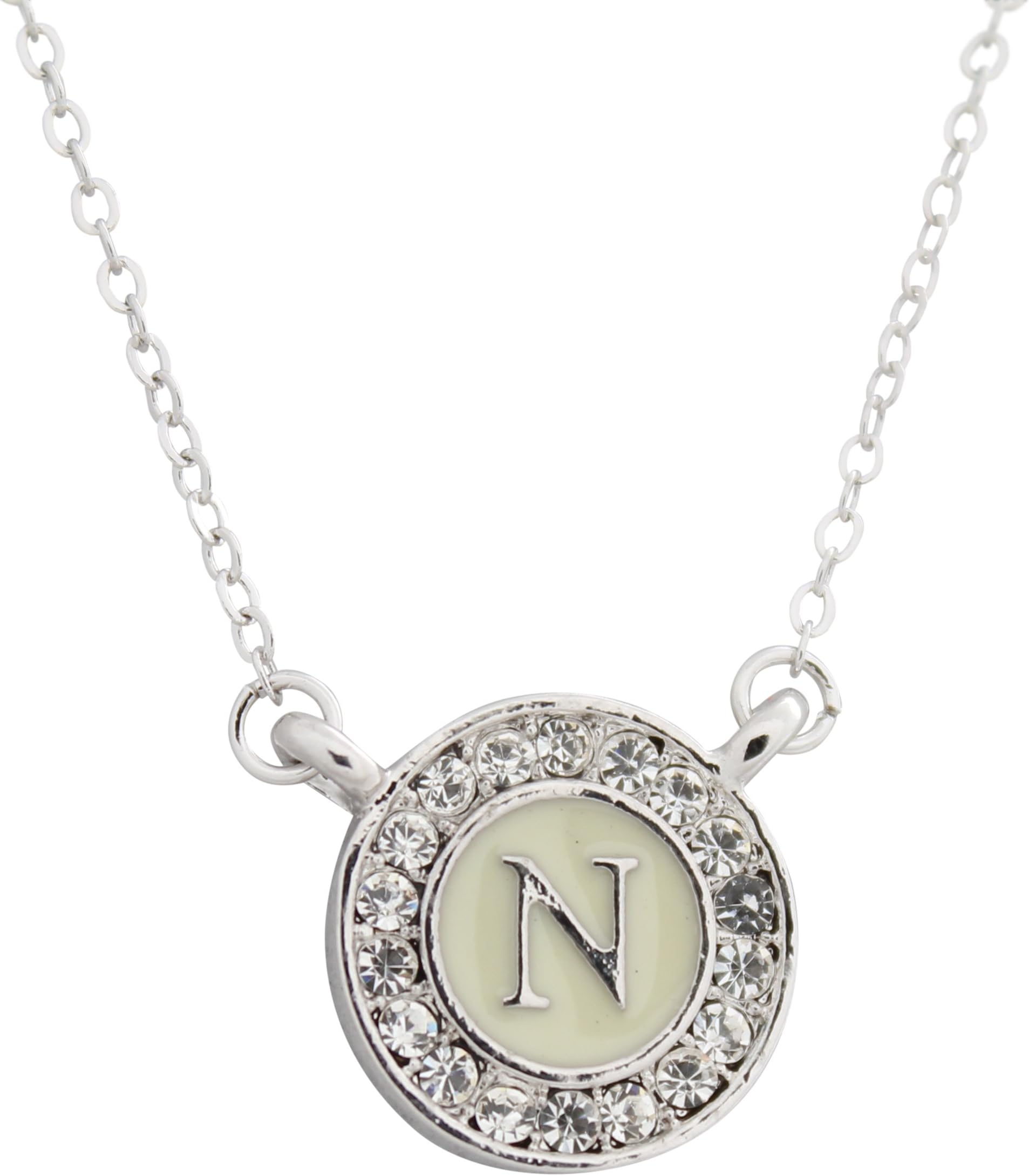 Maren Elena Alphabet Letter Pendant on 15mm Enamel Background with Austrian Crystal Halo (N)