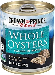 Crown Prince Natural Whole Boiled Oysters, 8oz Cans (Pack of 12) - Sustainably Sourced, Non-GMO, High Omega-3 for Stews & Chowders