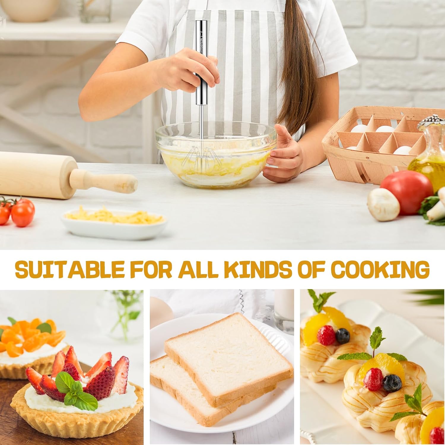 NileHome Stainless Steel Whisk 10" Semi-Automatic Rotary