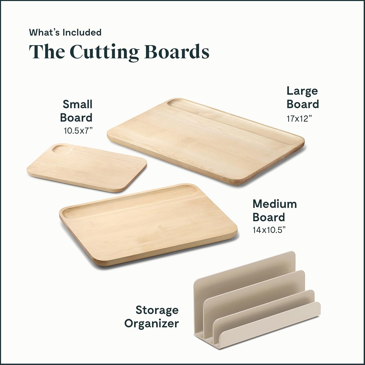 Caraway Kitchen Prep & Cutting Board Set - Kitchen Knife Set & Wooden Utensil Set & 3 Wood Cutting Boards - Non-Toxic Materials - Includes Organizers - Cream