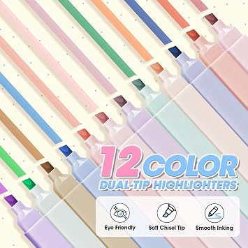 147 PCS Aesthetic Stationery Supplies with Blue Pen Case & Notebook, 12 Pastel Highlighters, 3 Erasable Pens, 5 Black Pens, 6 Mechanical Pencils, Stationery Set College Essentials