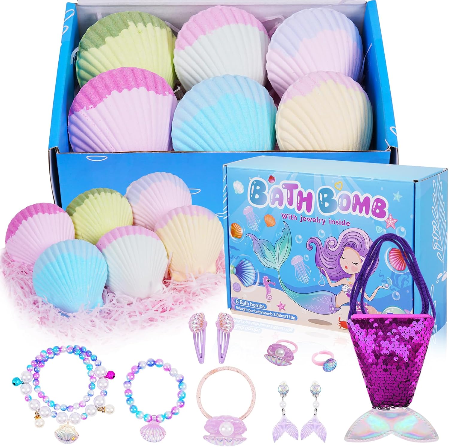 Wegitcs Mermaid Bath Bombs with Surprise Inside for Girls