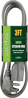 GREATIDE 3 Ft Heavy Duty Extension Cord Wire, 14 Gauge 3 Prong SPT-3 Extension Cord, 3 Pronged Cord for Air Conditioner Refrigerator and Major Appliances Indoor Use, Grey
