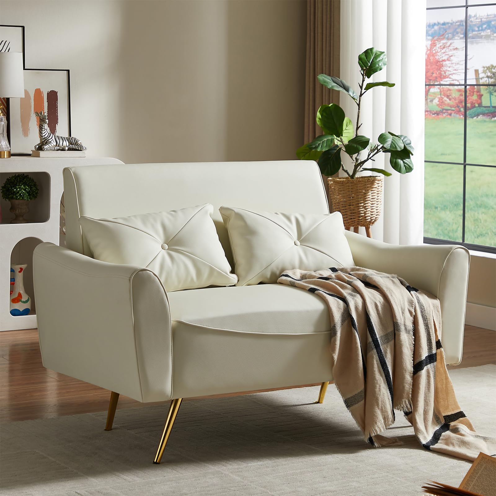 Brelice 48" Faux Leather Loveseat Sofa, Modern Small Couch for Small Space with 2 Pillows, 2 Seater Couch for Living Room, Bedroom, Office, Apartment