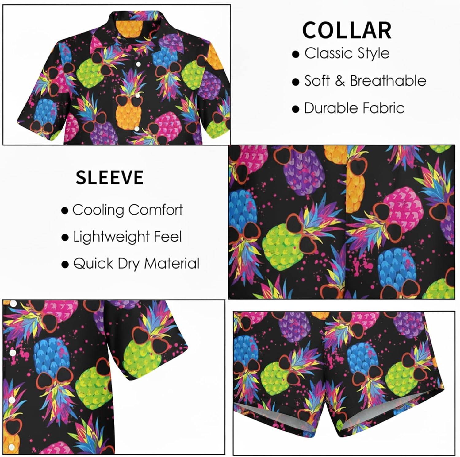 2 Piece Men's Hawaiian Outfits Shirts and Shorts Sets Button Down Funny Tropical Beach Party