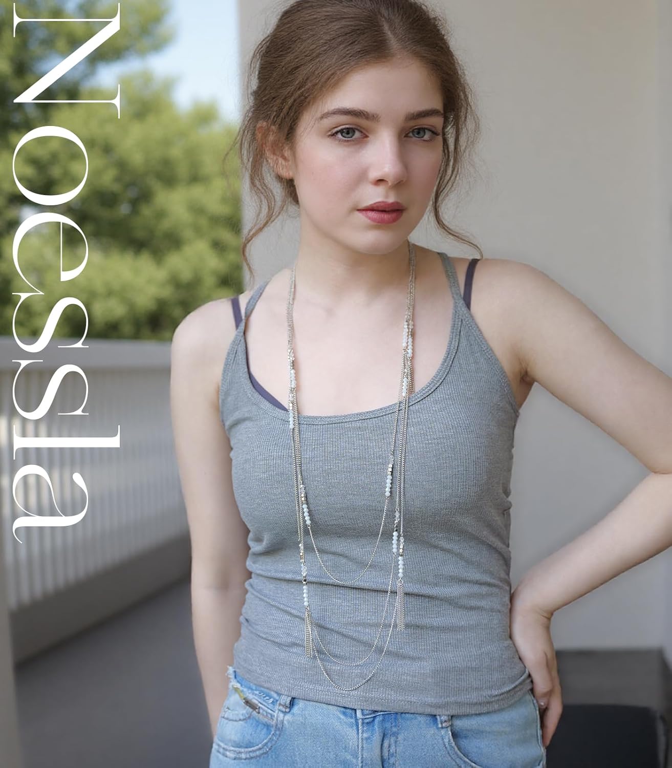 Noessla Layered Long Necklaces for Women Silver Black Beaded Necklace Vintage Flower Costume Jewelry Birthday Gifts for Women - Image 4