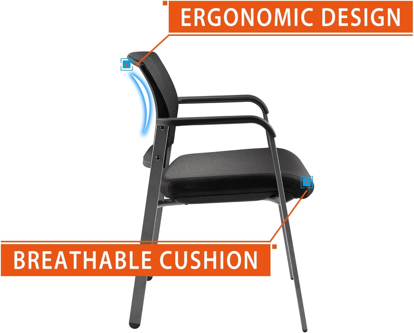 CLATINA Mesh Back Stacking Arm Chairs with Upholstered Fabric Seat and Ergonomic Lumber Support for Office School Church Guest Reception Black : Office Products