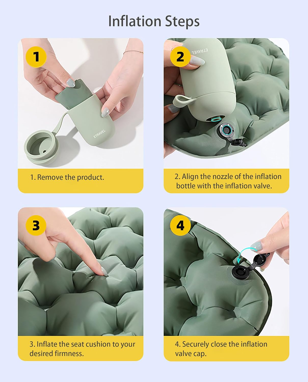 Inflatable Seat Cushion with Portable Air Pump, Portable Seat Cushion for Airplane Travel, Camping Pad & Stadium, Lightweight Travel Seat Cushion for Long Flights, Office, and Outdoor Activities