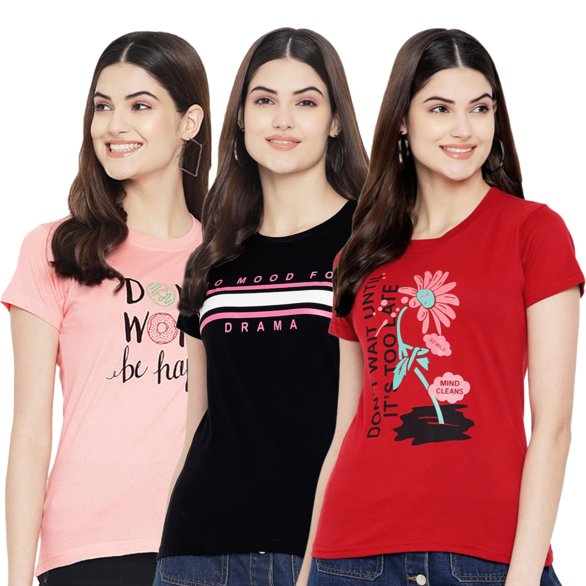 Preneum Maglietta casual da donna a maniche corte in cotone || alla moda e stili (confezione da 3)