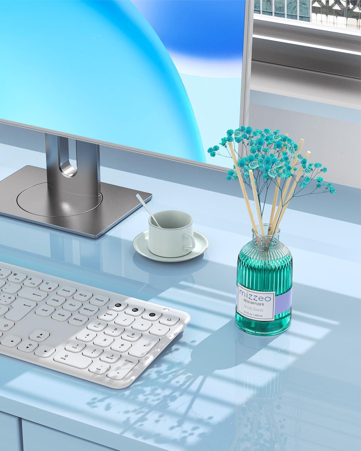 MIZZEO Reed Diffuser Set, Clean Linen 6.76 fl oz Highly Scented Room Diffuser Home Fragrance Essential Oil Reed Flower Diffuser, House Bedroom Office Decor & Gifts - Image 6