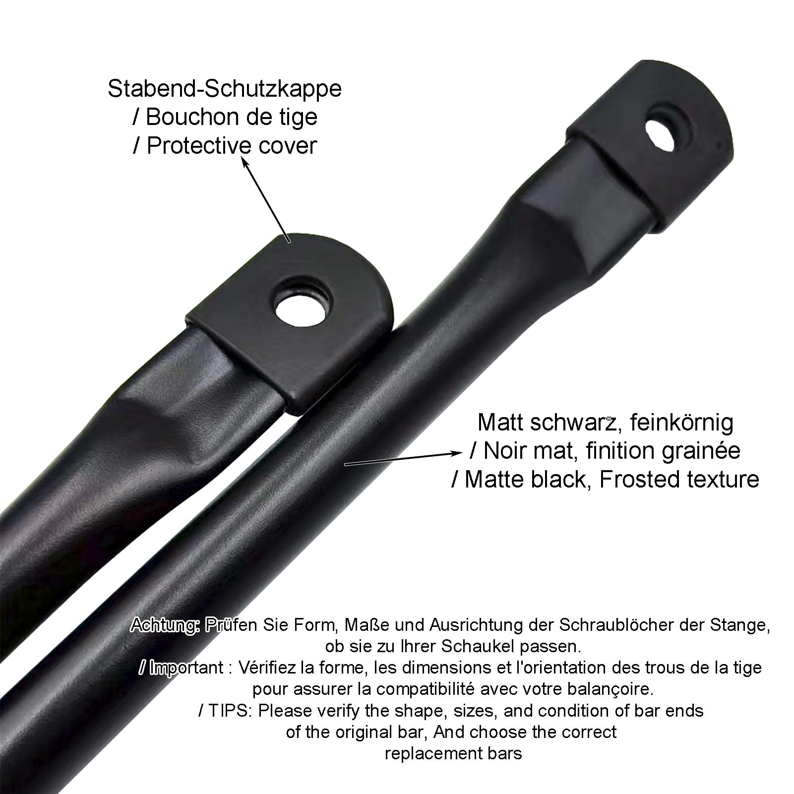 Barres de Suspension pour balancelles avec auvent(76 cm/ 30", 2 pièces), Barres de Rechange pour balançoires de Jardin et balançoires de véranda, Noir Mat, Barres Rondes en métal