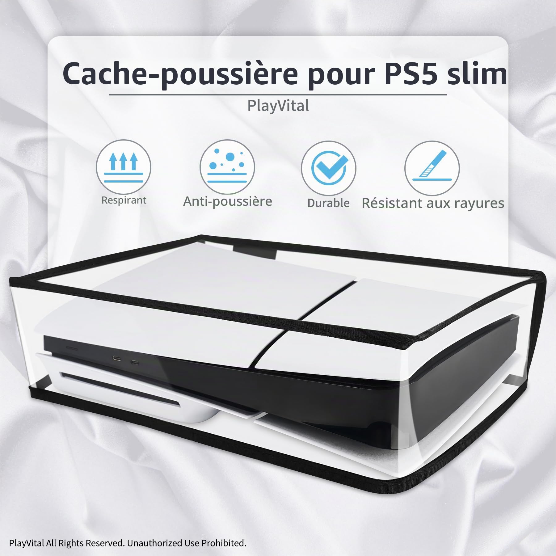 PlayVital Housse Anti-Poussière pour ps5 Slim Standard Console,Accessoire Protection pour ps5 Slim Cache-Poussière Dust Cover,Disc Edition-Horizontal,Transparent
