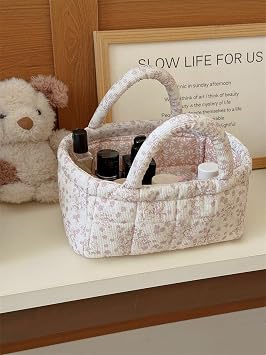 Fabric Storage Basket Boho Large Collapsible Floral Laundry Nursery Hamper Knitting Storage for Car Clothes Toys Pink-S