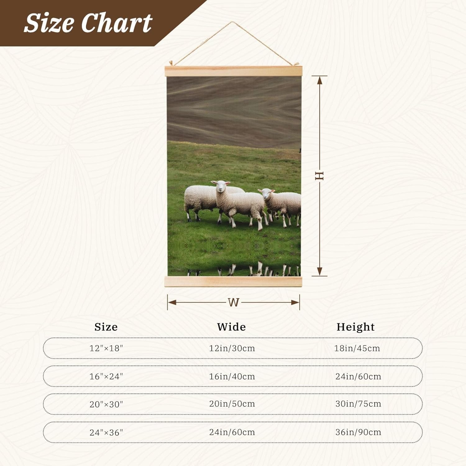 Lambs And Sheep Print Poster Hanger,Hanging Poster, Poster Frame,Wood Poster Hanger, For Wall Hanging