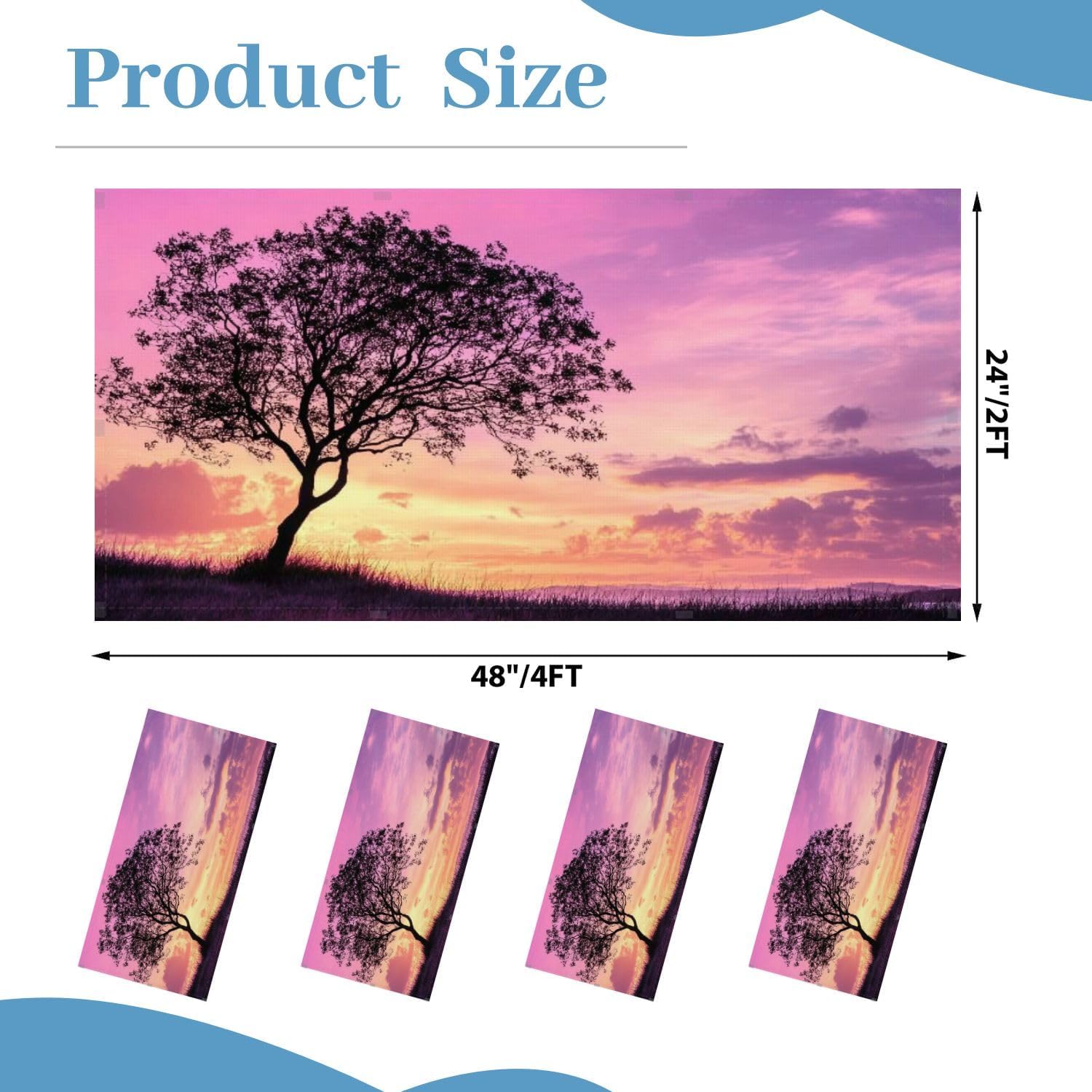 Fluorescent Light Covers for Ceiling Lights Silhouette Tree Grass Pink Purple Sky Cloud Easy to Install Magnetic Light Filter for Classroom Office Hospitals School Home Decor