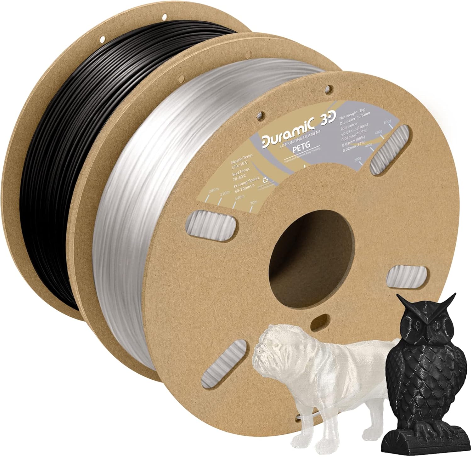 DURAMIC 3D PETG Filament 1.75mm 2 Pack Black/Transparent