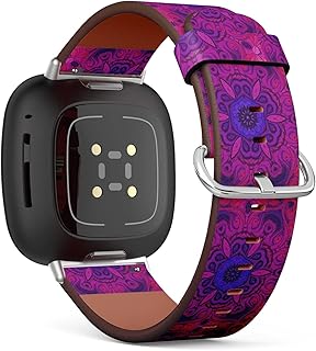 CJBROES Replacement Leather Watch Band, Compatible with Fitbit Versa 3 and Fitbit Sense of Wristband Bracelet Accessory - Floral Paisley Indian Colorful