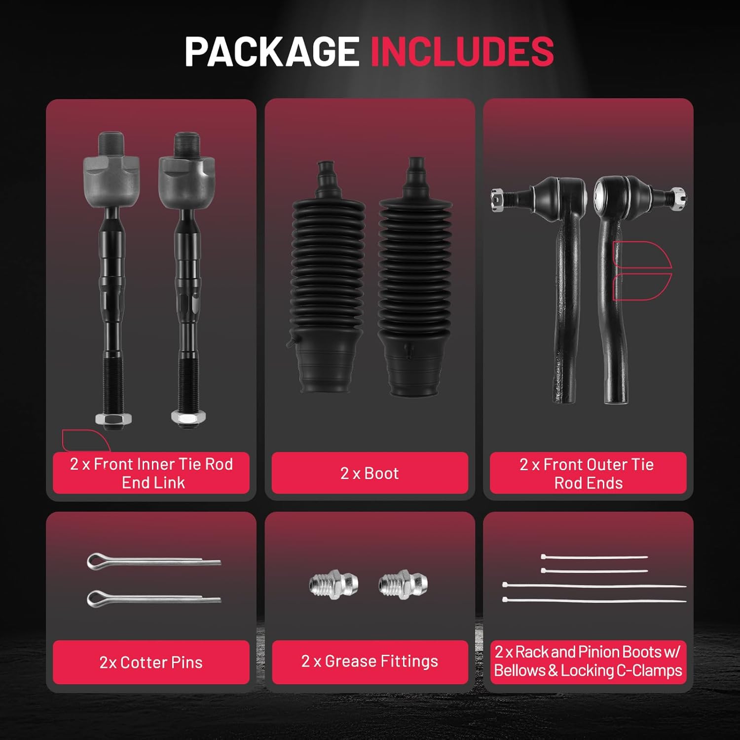 BDFHYK 6pcs Tie Rod Ends Kit Compatible with Nissan Frontier 2005-2019,1*Outer ES800048+1*Outer ES800108+2*Inner tie rod EV800106+2*dust cover