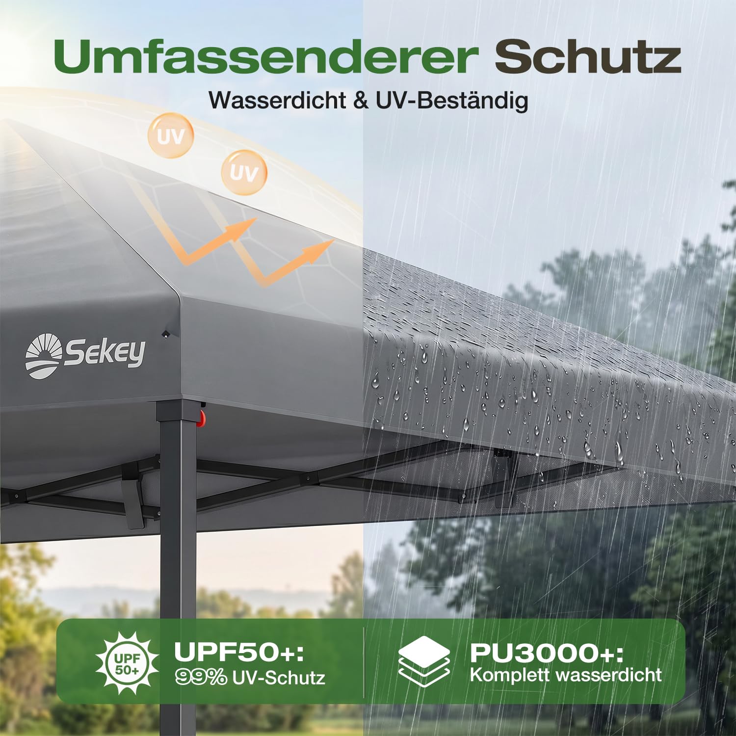 Sekey Pop Up Pavillon 3x3 Wasserdicht Stabil, Faltpavillon 3m x 3m mit Seitenwänden, Partyzelt Faltbar für Camping Party, Stufenlos Höheverstellbar 250 bis 270cm (Anthrazit, 3 x 3 m)