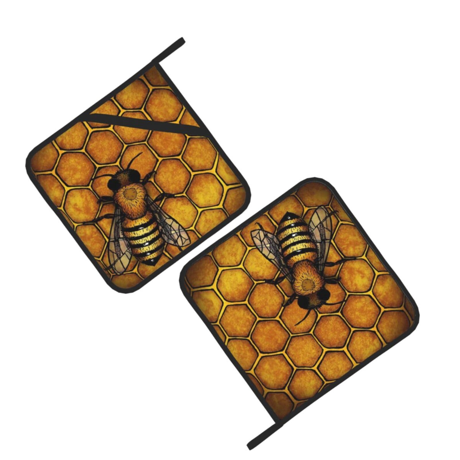 Bee Honeybee Printed Oven Pot Holders Set of 2 Pcs Heat Resistant Kitchen Microwave Potholders for Cooking Baking Grilling