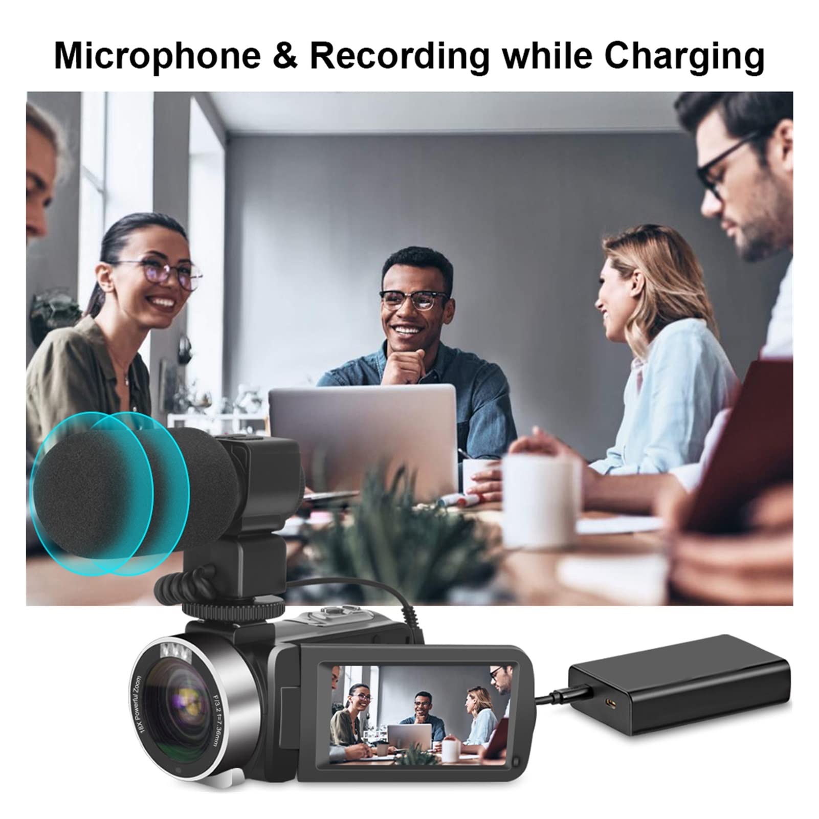 Kamera Wideo, Kamera kamery wideo 4K z mikrofonem 16x Cyfrowy zoom Vlogging Camera 5 6mp IR. Night Vision WIFI Funkcja 3,0 cala ekran dotykowy do internetowej(32G SD canrd,K1-Gray Kit)