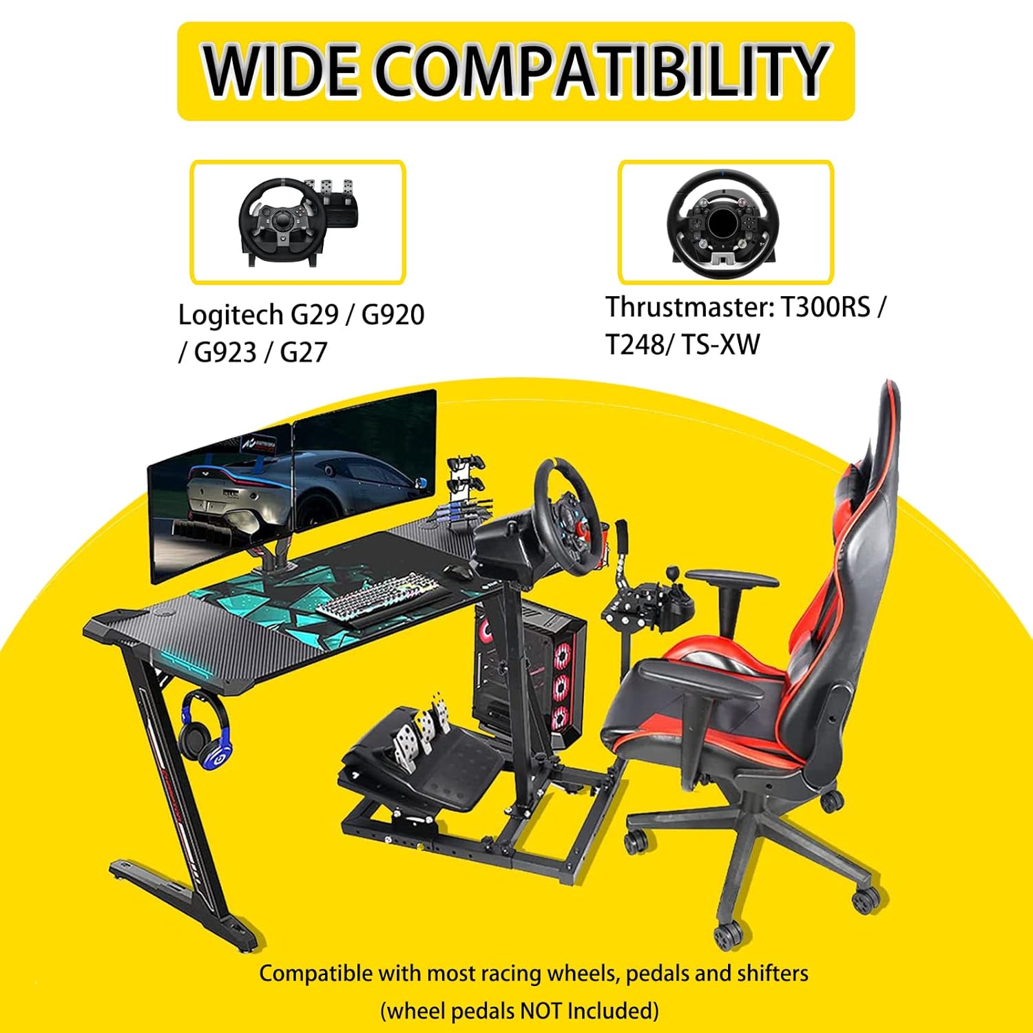 Fruyyzl G29 G920 Racing Wheel Stand, Height Adjustable & Foldable Steering Wheel Stand for Logitech G923 G25 G27,Supporting Thrustmaster T80 T150 TX F430 Gaming Wheel Stand(Wheel Pedals NOT Included)