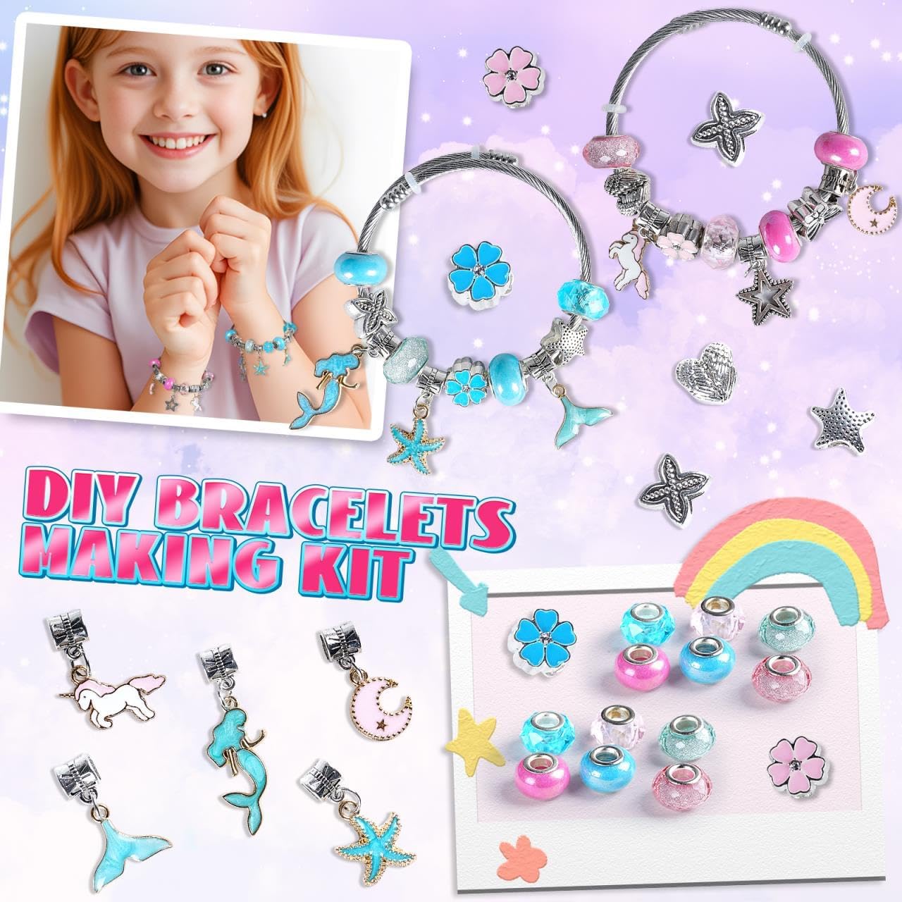 FUNSENLY 2000pcs Charm Beads Bracelet Making Kit for Girls, Jewelry Making Kit for Girls 4-6 8-12, Arts and Crafts Toys for Kids Age 4-8 8-12