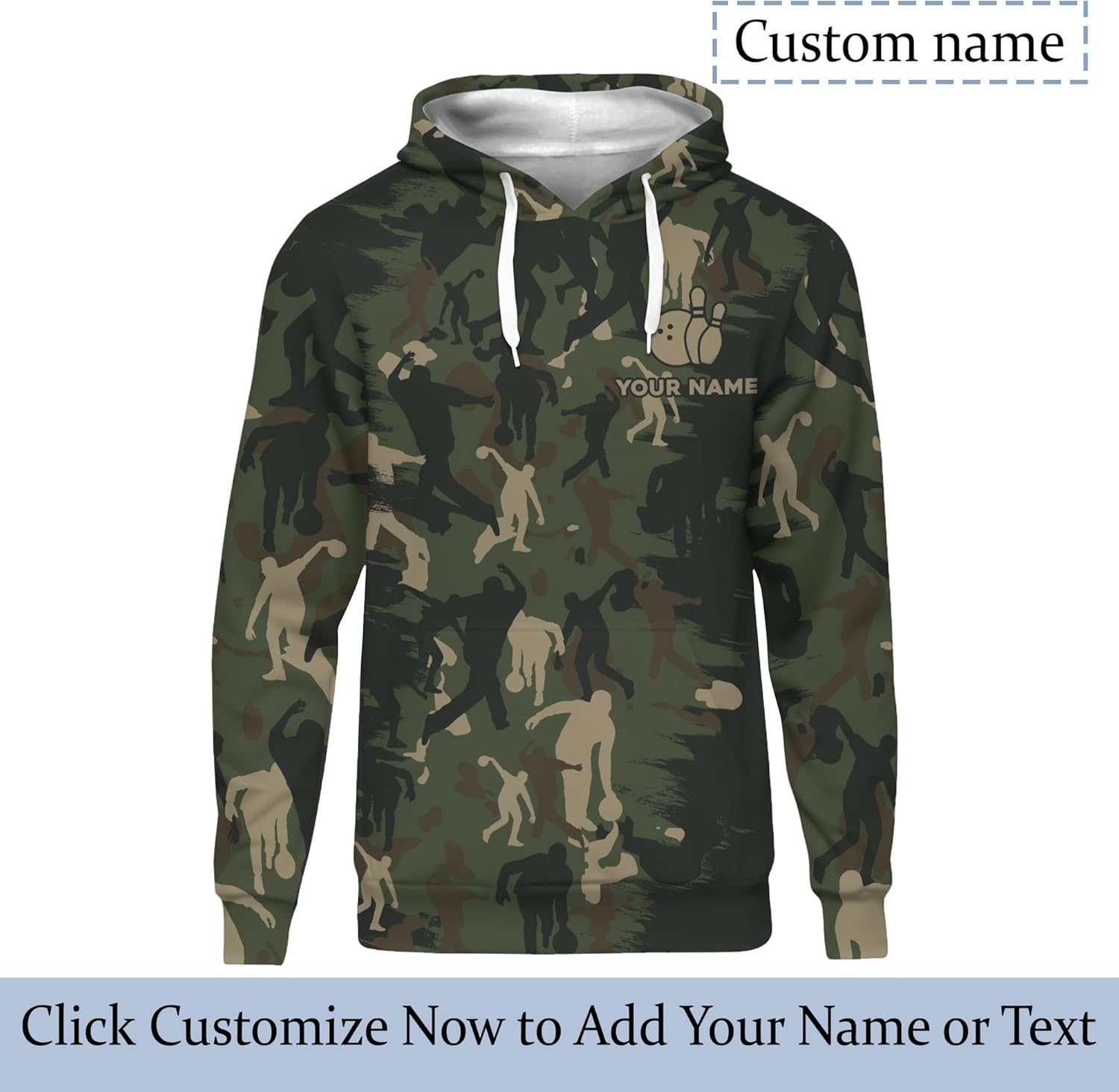Unisex Bowling Hoodie Custom Bowling Ball Long Sleeve Shirt For Camouflage And Bowling Team Printing Bowling Clothing