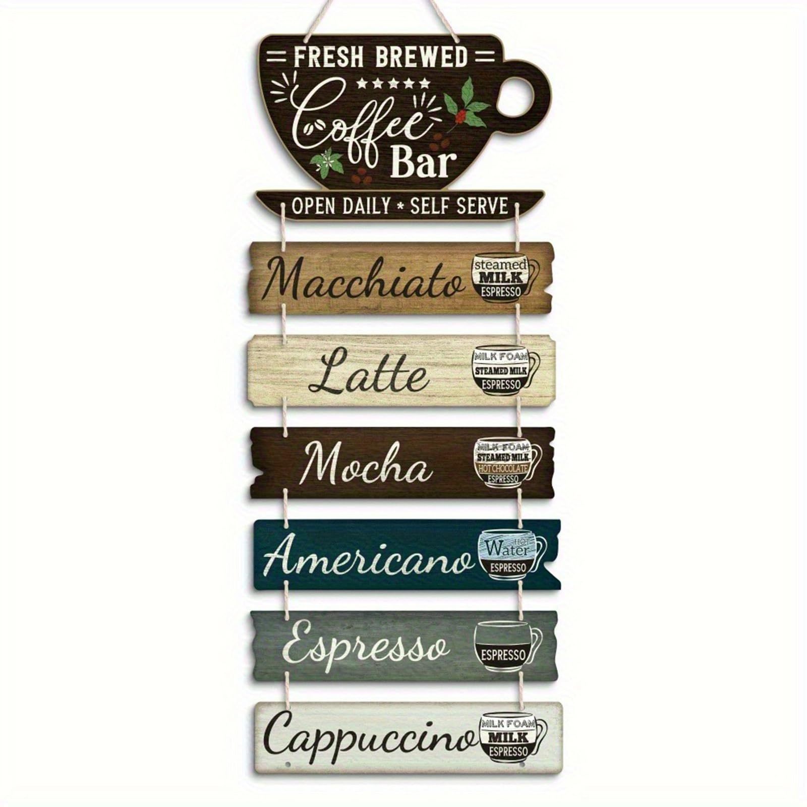 Huanyo Colorful# Kitchen Plaque 7Pcs Coffee Menu Wooden Signs For Kitchen Wall Decor, Funny Quote Farmhouse Rustic Plaque For Dining Room Home Bar Cafe Decoration(Colorful# Kitchen Plaque)