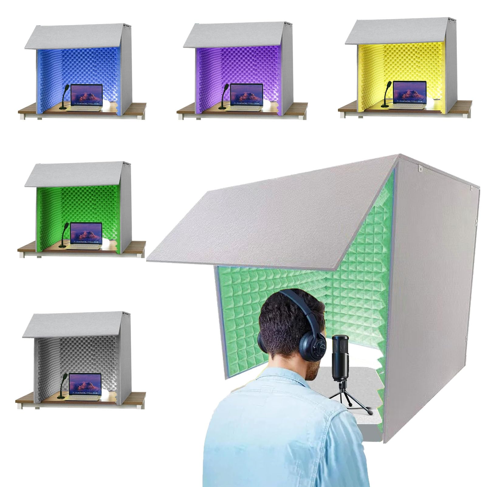Cabina vocale portatile, scatola studio di registrazione del suono del desktop, scudo insonorizzato pieghevole con pannelli in schiuma acustica, copertura di riduzione del rumore per il podcasting del
