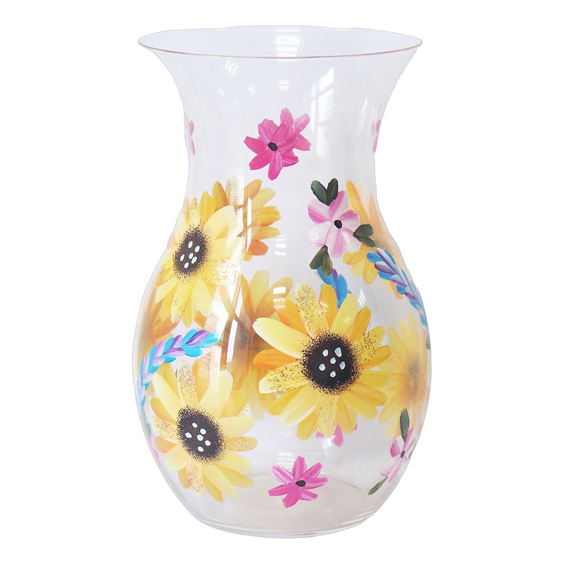 Floral Glass Vase For Home or Office. Beautiful Flower Vase with Lynsey Johnstone design in matching Gift Box (Sunflowers 8694)