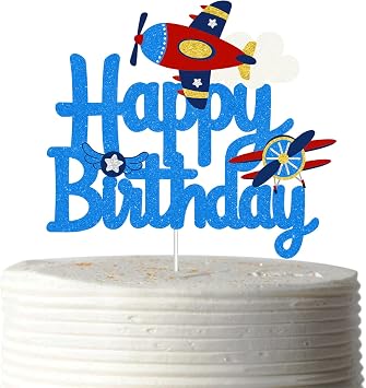 Airplane Happy Birthday Cake Topper - Vintage Plane Baby Shower Party Decorations Supplies - Airman Birthday Cake Decoration For Boys
