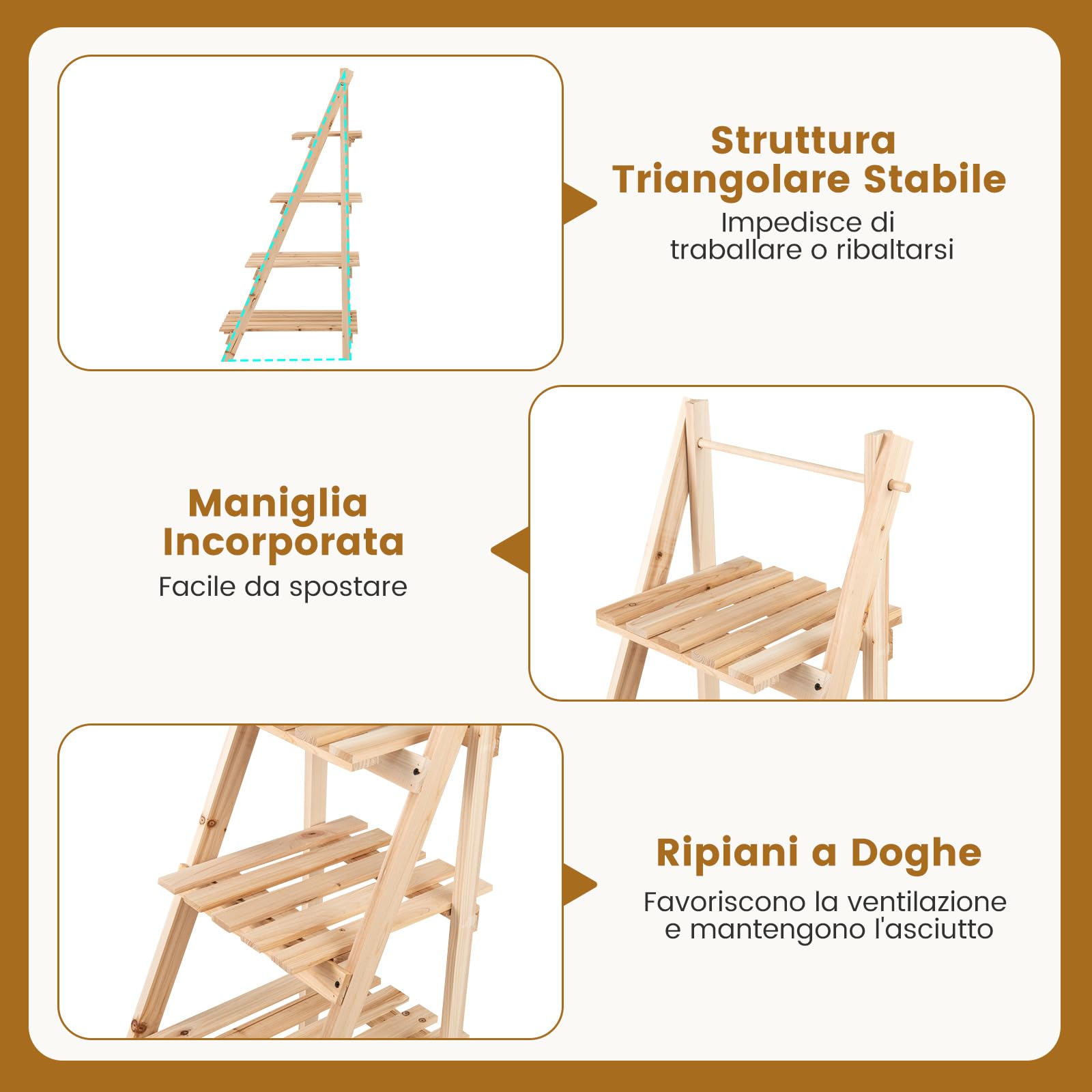COSTWAY Scaffale Porta Piante a Scala Pieghevole, Scaffale per Vasi in Legno a 4 Livelli, Supporto Porta Fiori da Interno per Soggiorno Camera da Letto, Balcone