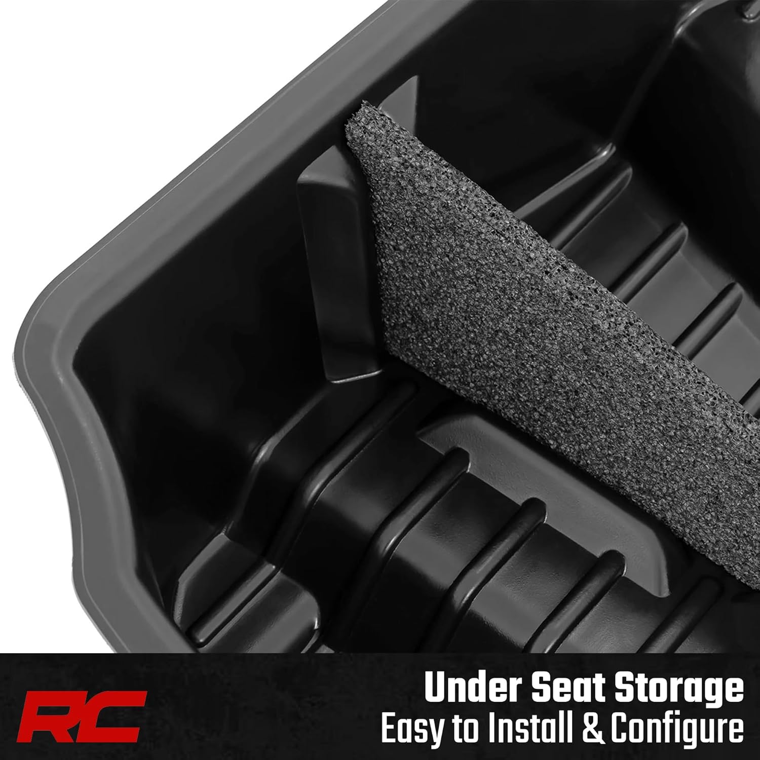 Rough Country Under Seat Storage Box for Chevy Silverado & GMC Sierra 1500/2500HD/3500HD Double Cab (2007–2019) - Custom-Fit Underseat Organizer Tray