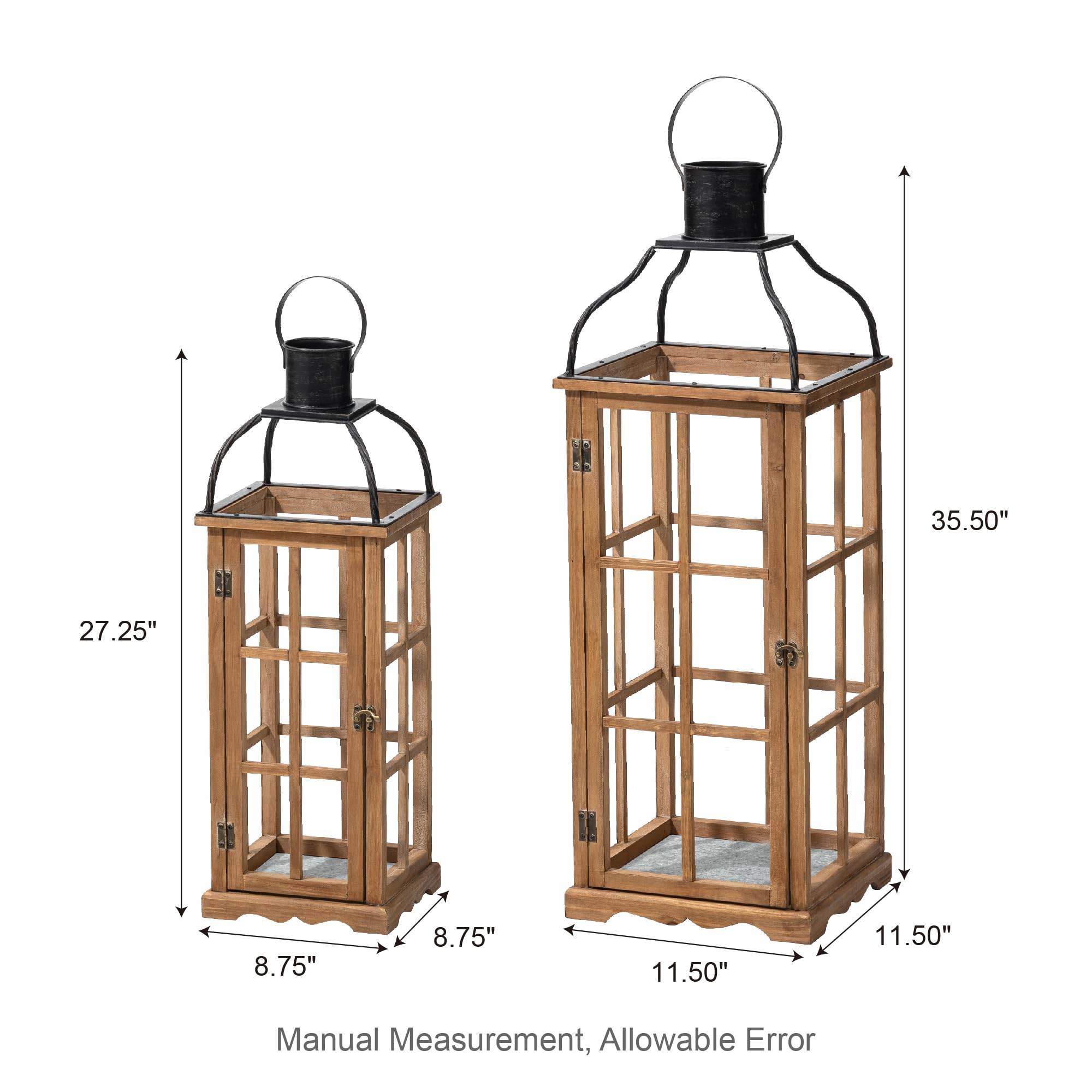 Glitzhome Dekorative Kerzenlaternen, Set mit 2 Holzlaternen im Landhausstil, für Veranda, Terrasse, Garten, Balkon, Hochzeit, Tischdekoration (kein Glas)