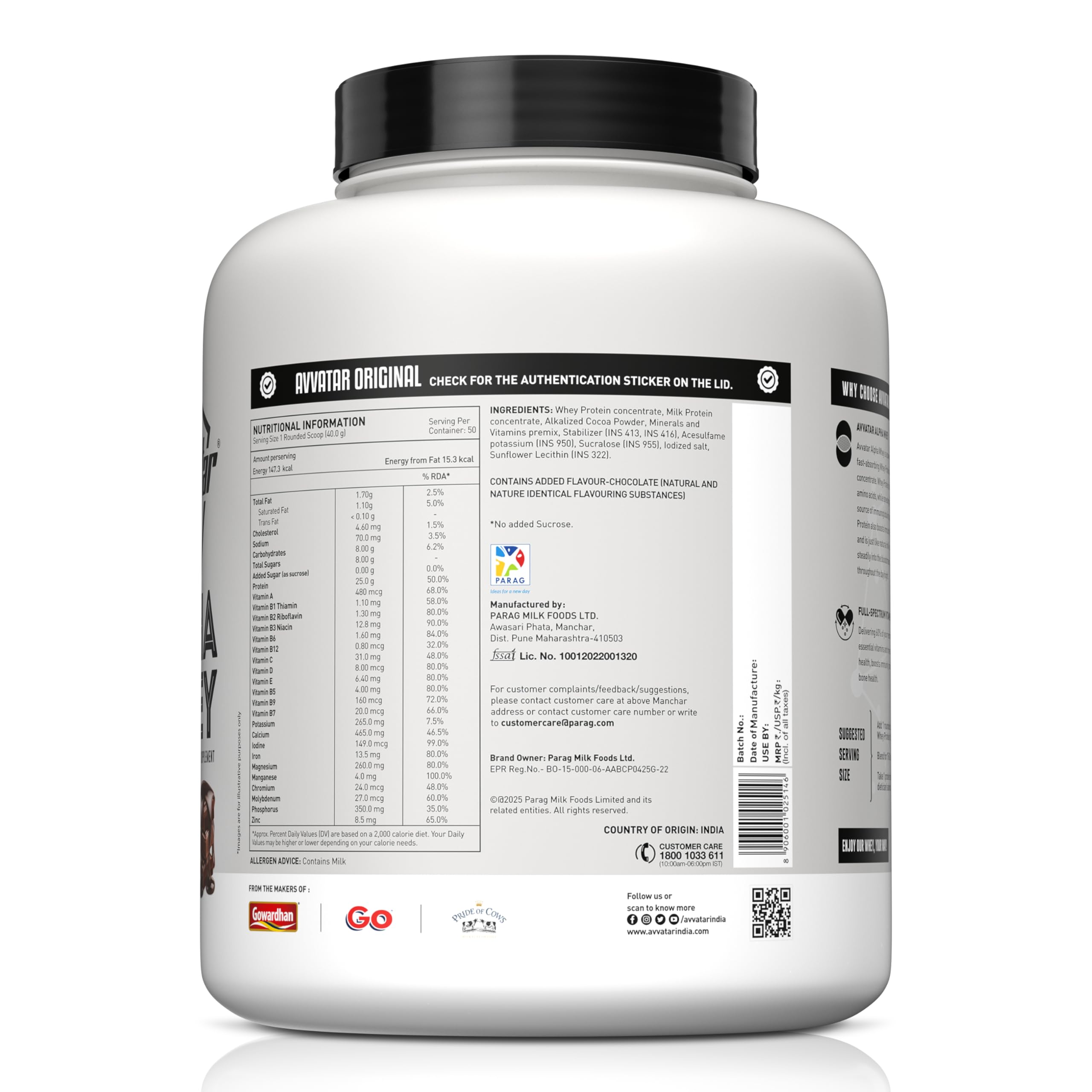 avvatar ALPHA WHEY PROTEIN | 2Kg | Belgian Chocolate Flavour | 25g Protein | 50 Servings — Amazon image 2